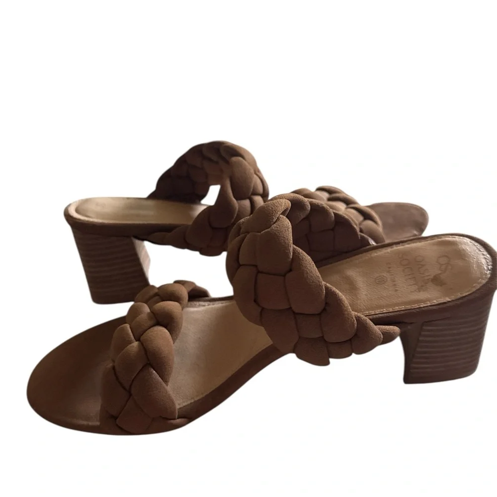 Oasis Society Women's Tan Braided Sandals brown faux suede sz‎ 10